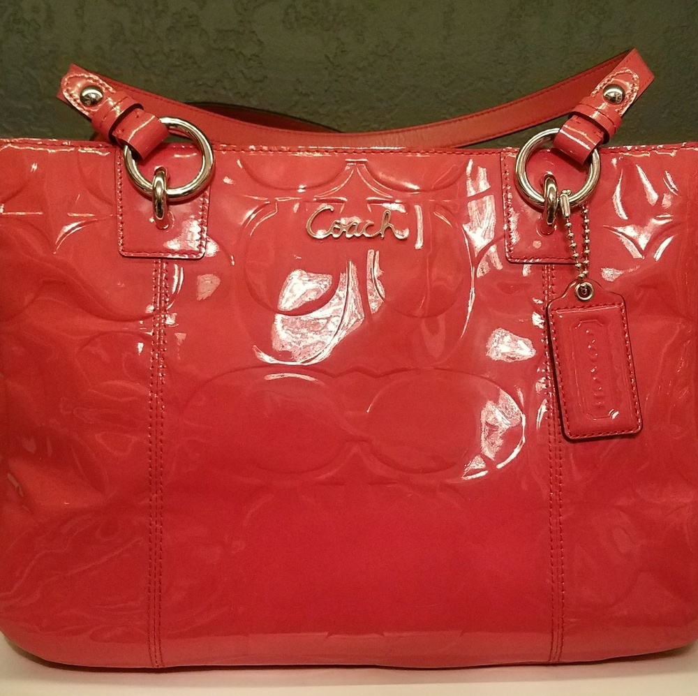 Coach patent leather coral  handbag